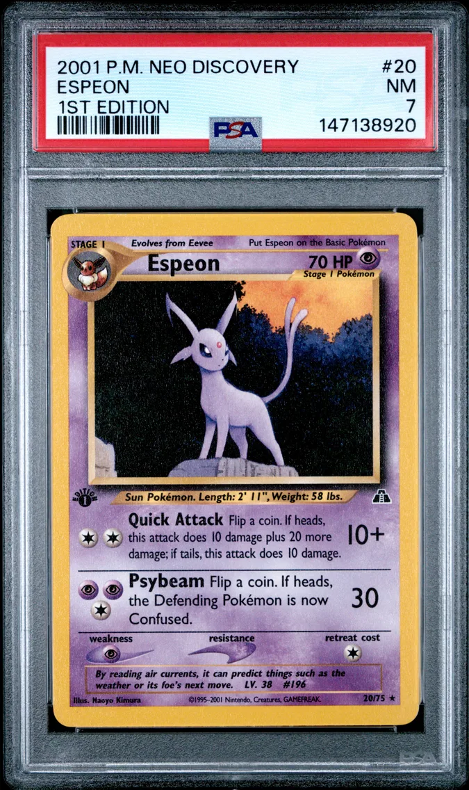 2001 #20 Espeon 1st Edition PSA 7 Neo Discovery Pokemon