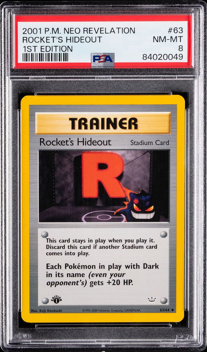 2001 #63 Rocket's Hideout 1st Edition PSA 8 Neo Revelation Pokemon