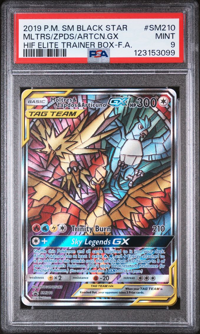2019 #SM210 Full Art/Moltres & Zapdos & Articuno GX PSA 9 SM Black Star Promo Pokemon